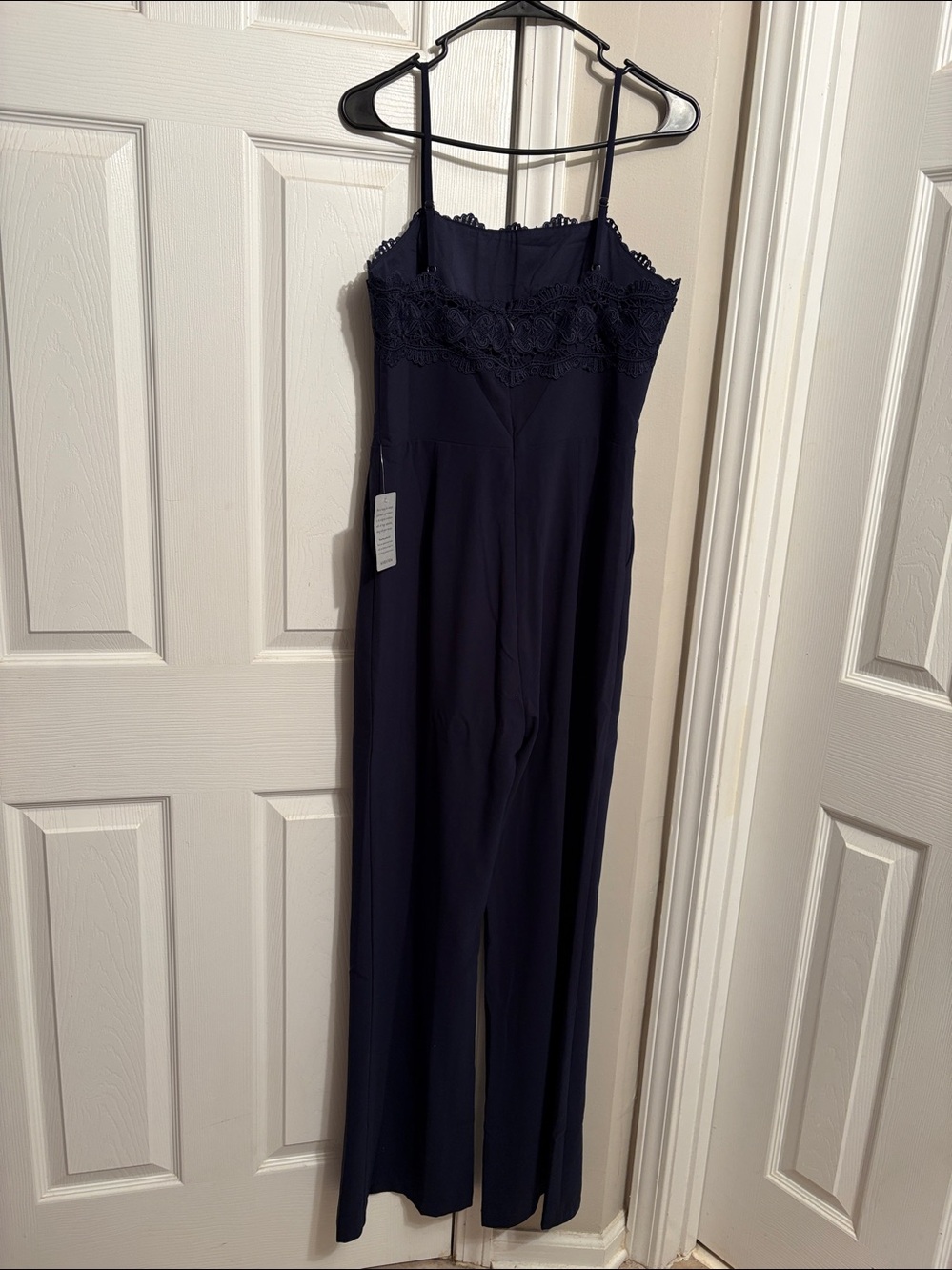 Adelyn Rae Navy Lace-Trim Wide-Leg Jumpsuit